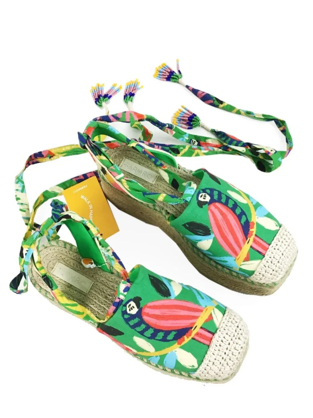 FARM RIO Green Forest Birds Espadrille Platform Sandals